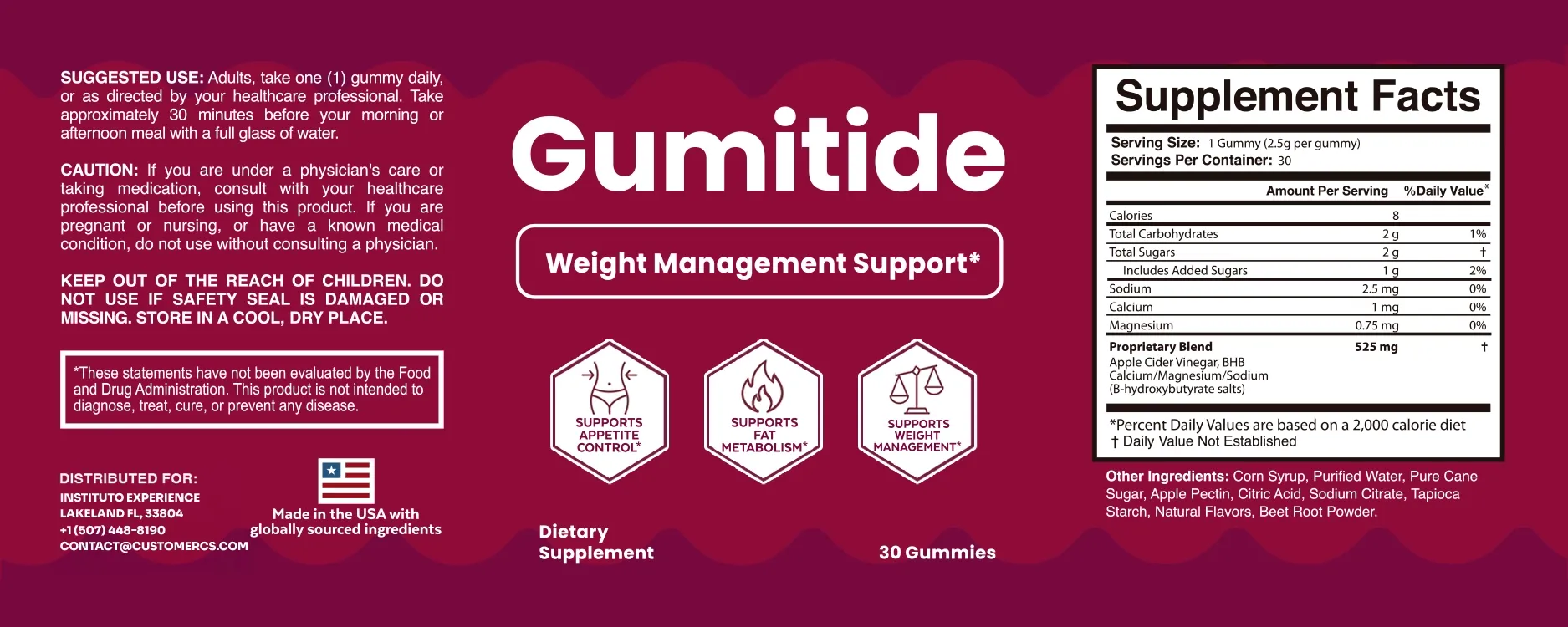 Gumitide supplement facts and ingredients label