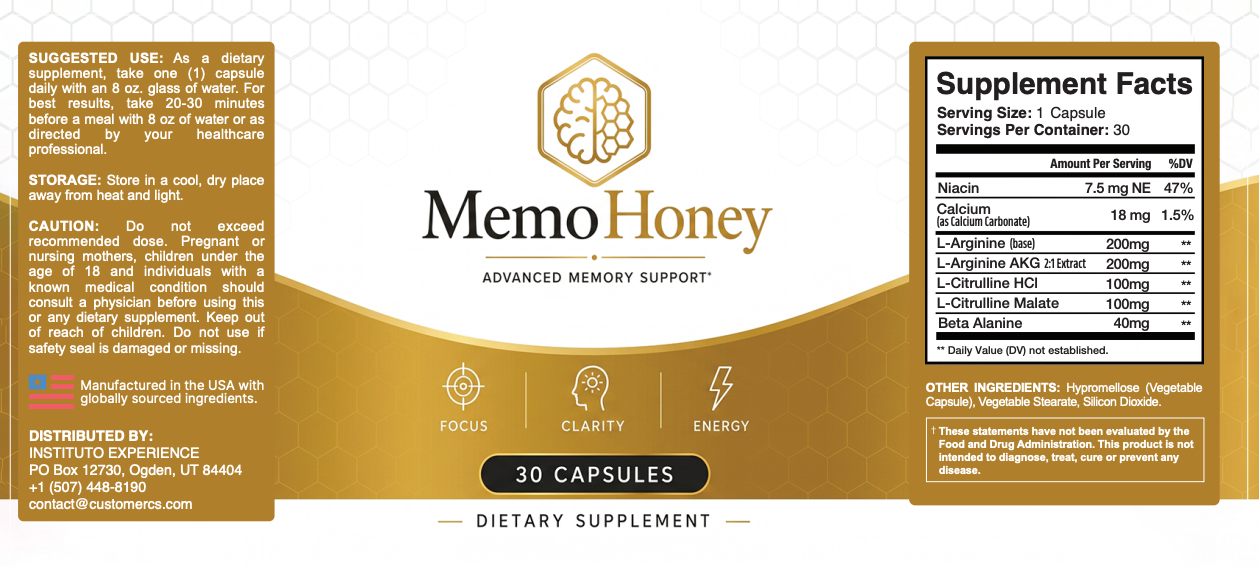 MemoHoney ingredients label